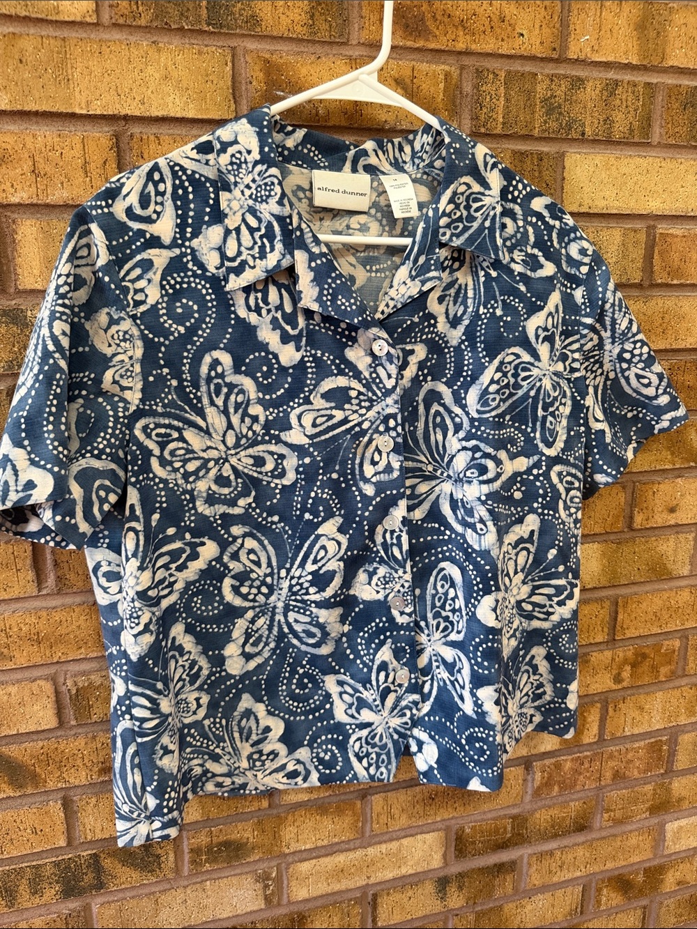 Alfred Dunner Indigo Butterfly Print Button-Front Camp Shirt